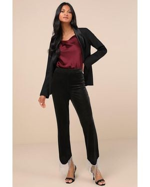 Lulus Lustrous Aura Velvet Rhinestone Fringe Cropped Pants - Black