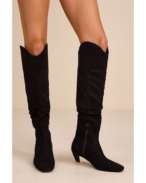 Lulus Jemma Suede Slouchy Knee-High Boots - Black
