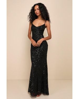 Lulus Mesmerizing Demeanor Sequin Backless Mermaid Maxi Dress - Black