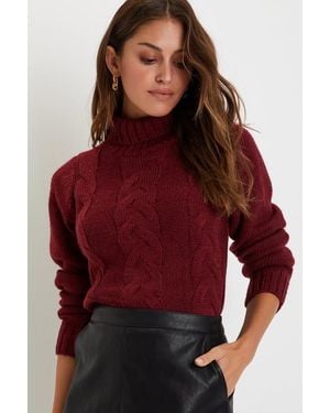 Lulus Snuggly Touch Cable Knit Turtleneck Jumper - Red