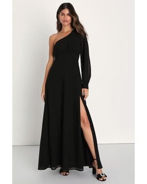 Lulus Graceful Elegance One-Shoulder Long Sleeve Maxi Dress - Black
