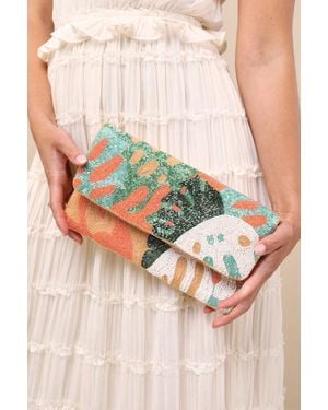 Lulus Alejna Multi Leaf Beaded Clutch - Orange