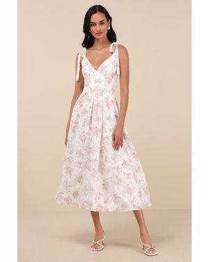 Lulus Danah Floral Bustier Tie-Strap Midi Dress - Natural