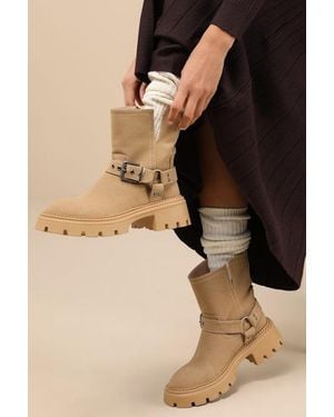 Lulus Rylander Suede Moto Ankle Boots - Natural