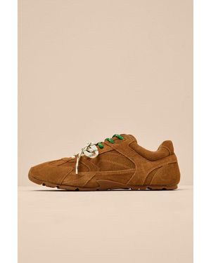 Steve Madden Aziel Camel Suede Leather Lace-Up Sneakers - Brown