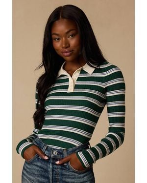 Lulus Opal And Striped Ribbed Knit Collar Top - Green