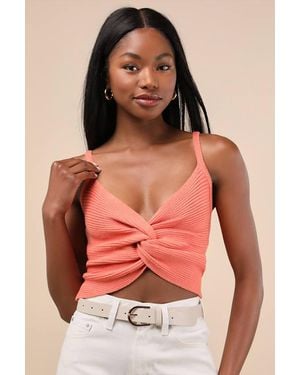 Lulus Melika Ribbed Knotted Crop Tank Top - Red