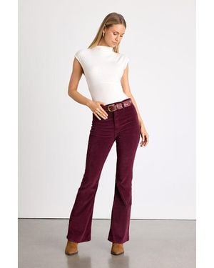 Daze Denim Sunset Corduroy High-Rise Flare Jeans - Red