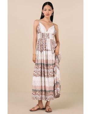 Lulus Aralline Boho Floral Sleeveless Maxi Dress - Natural