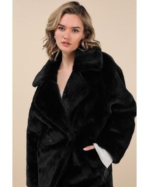 Avec Les Filles Murial Faux Fur Double-Breasted Coat - Black