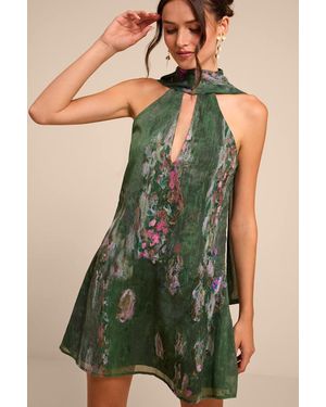 Lulus Calixta Abstract Print Sash Mini Dress - Green