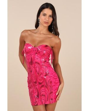 Lulus Enticing Sparkle Sequin Lace-Up Strapless Mini Dress - Pink