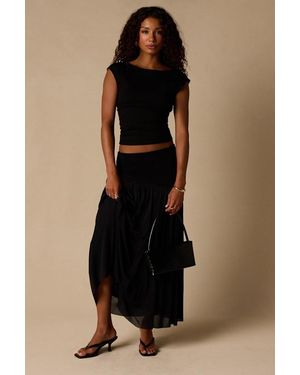 Lulus Olene Mixed Media Asymmetrical Maxi Skirt - Black