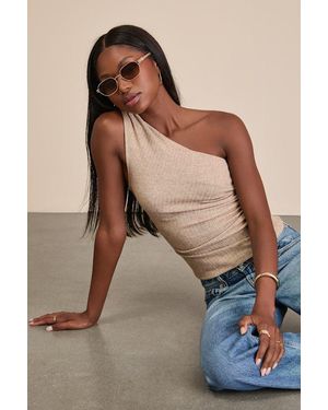 Lulus Stellara Heathered Ribbed One-Shoulder Top - Brown