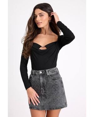 Daze Denim Stash Washed Denim Rhinestone Mini Skirt - Black