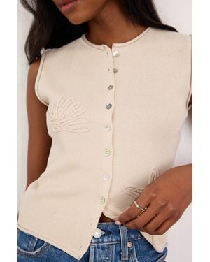 Lulus Jayla Embroidered Button-Front Sweater Top - Blue