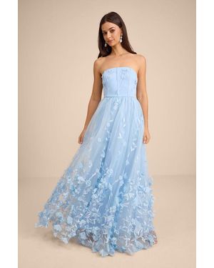 Lulus Lynly 3D Floral Applique Tulle Maxi Dress - Blue