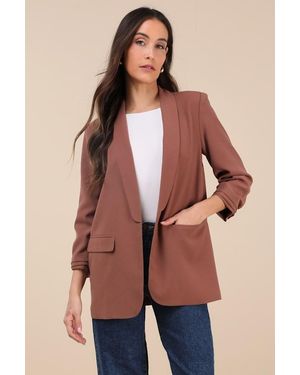 Lulus Superior Aesthetic Three-Quarter Sleeve Ruched Blazer - Brown