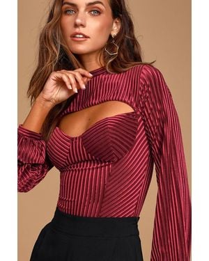 Lulus Always Alluring Striped Velvet Cutout Bustier Bodysuit - Red