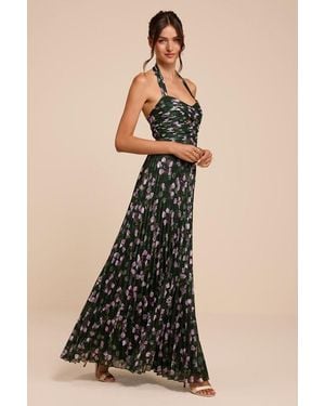 Lulus Marlene Floral Pleated Halter Maxi Dress - Black