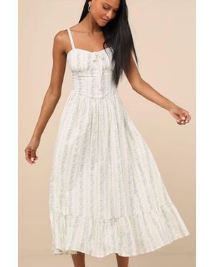 Lulus Odilie Cream Floral Lace Sleeveless Midi Dress - Natural