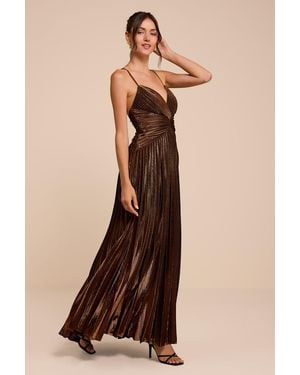 Lulus Elletra Lurex Pleated Maxi Dress - Natural