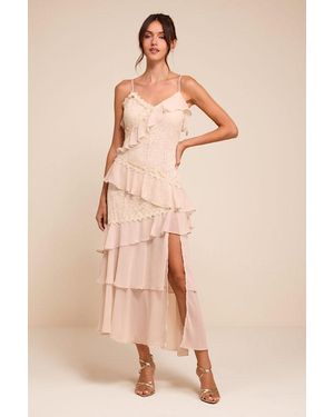 Lulus Shay Cream Tiered Lace Midi Dress - Natural
