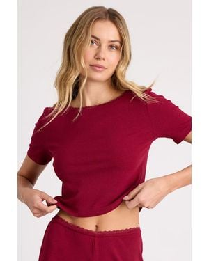 Lulus Laudrey Ribbed Knit Short Sleeve Top - Red