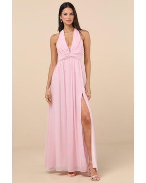 Lulus Marilina Pleated Twist-Front Maxi Dress - Pink