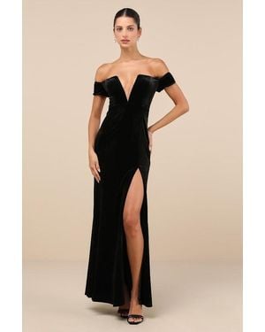 Lulus Captivating Silhouette Velvet Off-The-Shoulder Maxi Dress - Black