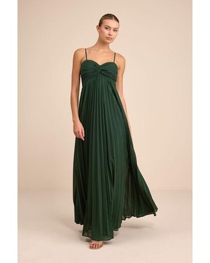 Lulus Jolette Emerald Pleated Knot-Front Maxi Dress - Green