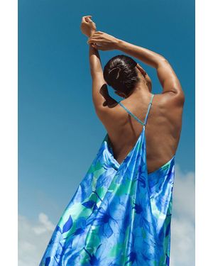 Lulus Imana Floral Satin Shift Midi Dress - Blue