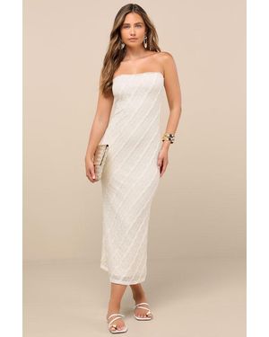 Lulus Matilde Textured Knit Bodycon Midi Dress - Natural