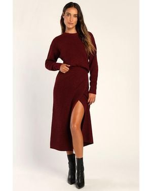 Lulus Autumn Sweetheart Waffle Knit Two-Piece Jumper Dress - Red
