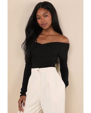 Lulus Designated Cutie Long Sleeve Surplice Top - Black