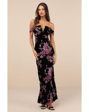 Lulus Enchanting You Burnout Velvet Off-The-Shoulder Maxi Dress - Natural