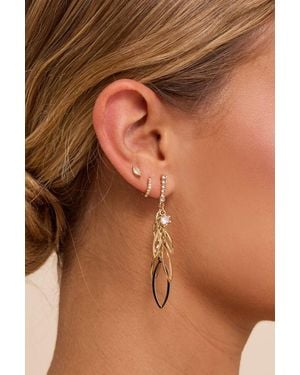Lulus Fifi Rhinestone Leaf Earrings - Brown