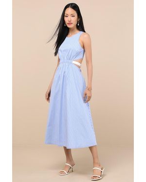 Lulus Kianne Striped Cutout Tie-Back Midi Dress - Blue