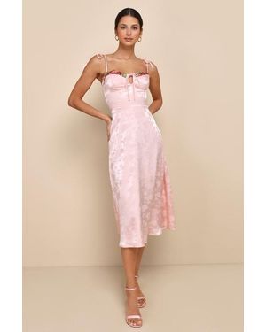 Lulus Ethereal Muse Satin Jacquard Embroidered Midi Dress - Pink