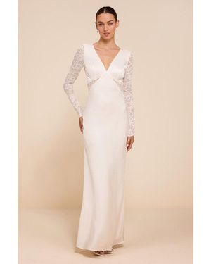 Lulus Lyric Satin Lace Column Wedding Dress - Natural