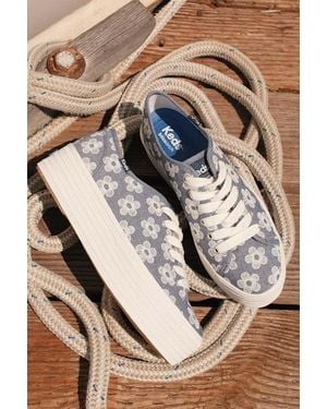 Keds Triple Up Floral Embroidered Platform Trainers - White