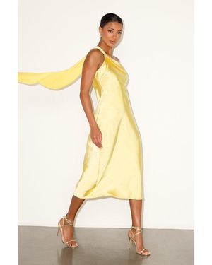 Lulus Naima Satin One-Shoulder Midi Dress - Yellow