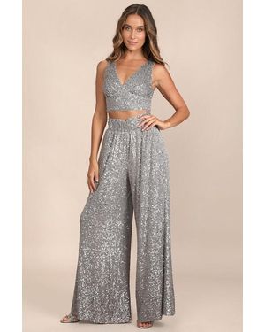 Lulus Flawless Sparkle Sequin Wide-Leg Pants - Metallic