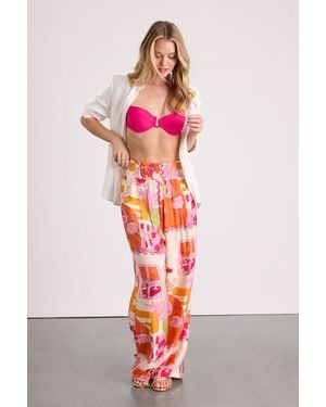Lulus Breezy Getaway Print Wide-Leg Pants - Pink