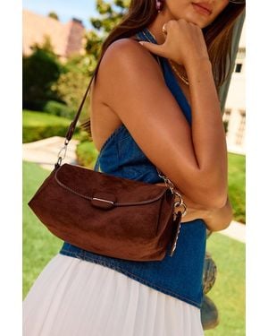 Lulus Casper Dark Suede Charm Shoulder Bag - Blue
