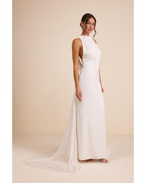 Lulus Perilla Satin Mock Neck Column Maxi Dress - Natural