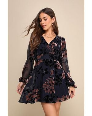 Lulus Stunning Feeling Velvet Floral Burnout Mini Dress - Black