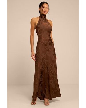 Lulus Winslow Satin Jacquard Mermaid Maxi Dress - Brown