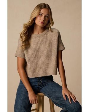 Lulus Whitman Cable Knit Short Sleeve Jumper - Blue