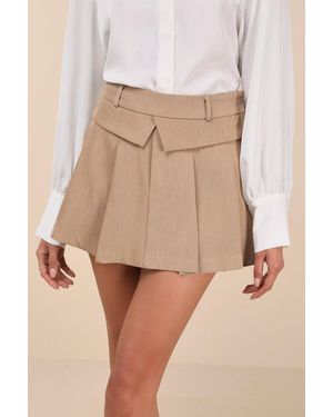 Lulus On It Khaki Pleated Mini Skirt - Natural